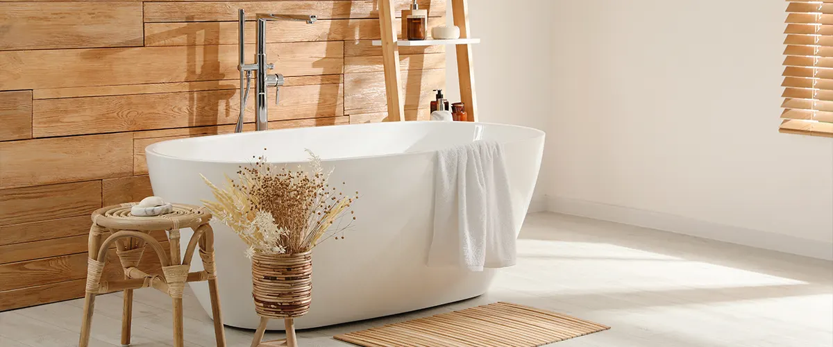 A cozy bathroom with a tub