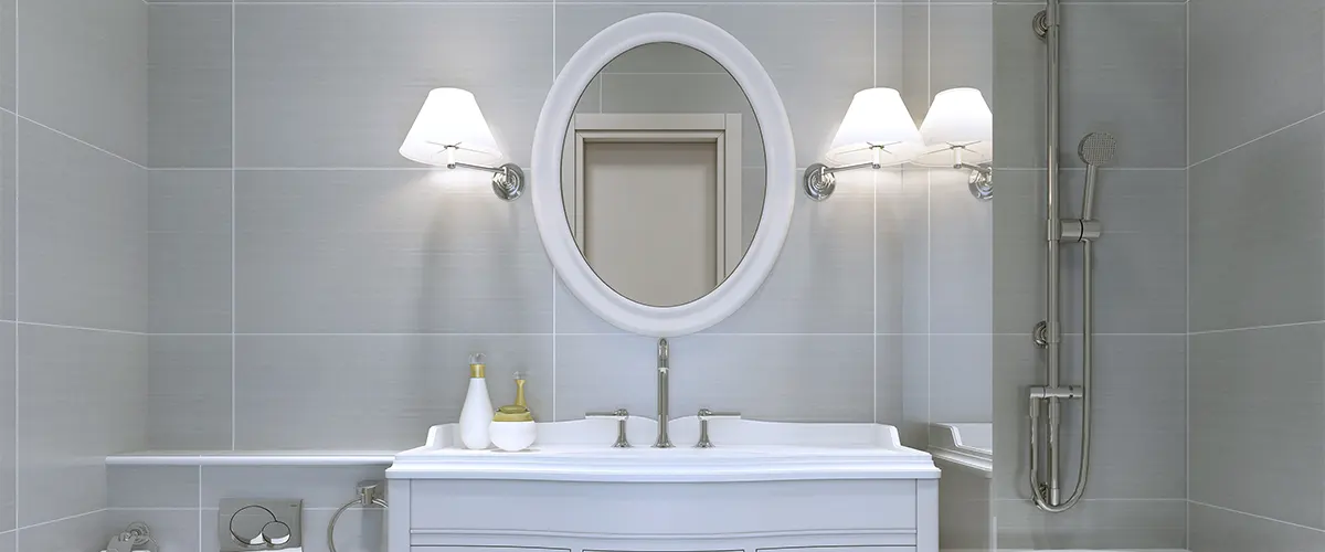 Simple lighting fixtures in a powder room or a half bath