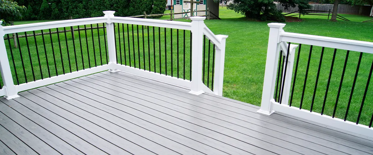 A metal rail on a composite deck