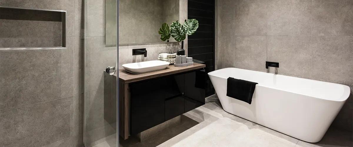 Large porcelain tile in a modern bathroom