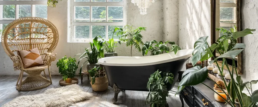 vintage bathroom with plants