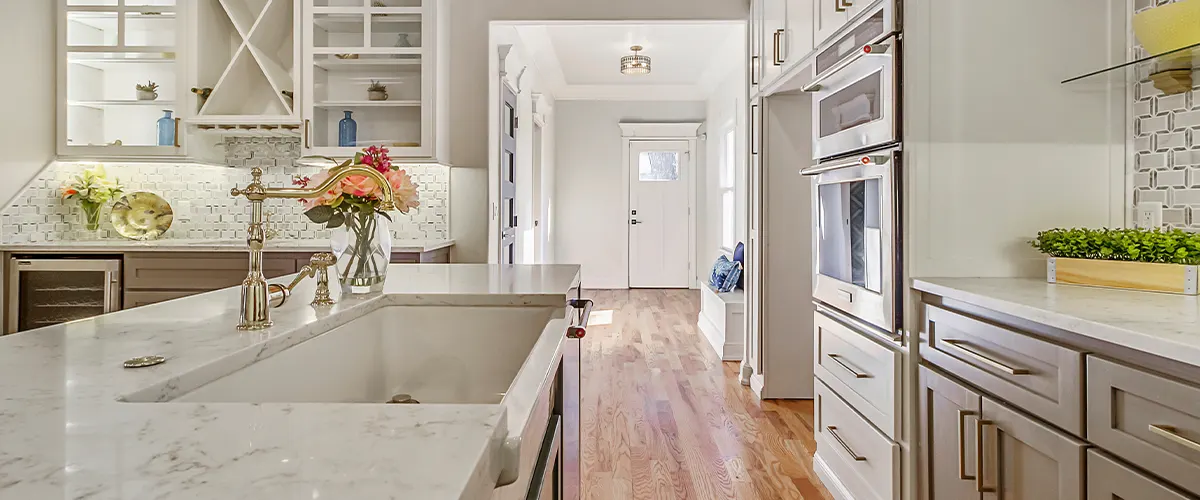 bright kitchen with wood flooring