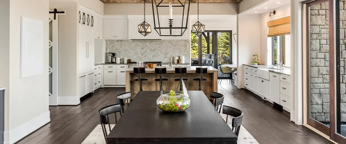 open space kitchen near living room